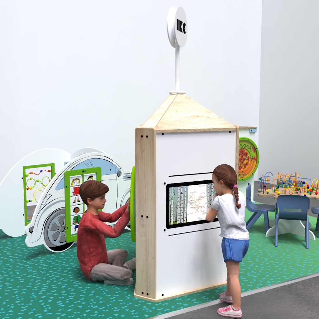 To zdjęcie pokazuje interaktywny system do zabaw Playtower touch wood