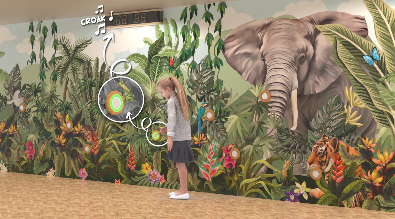 ściana doświadczalna dla dzieci ze słoniem